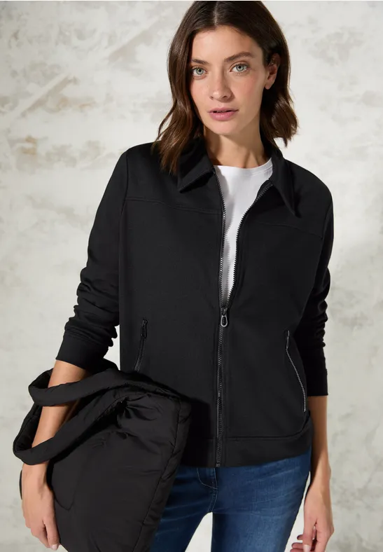 Sweatjacke mit Hemdkragen
