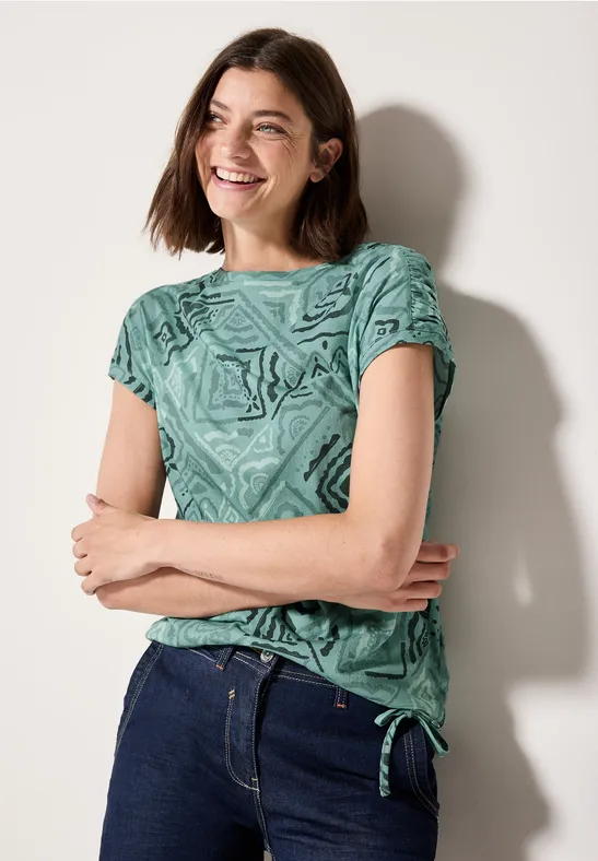 Print-Shirt mit Raffung