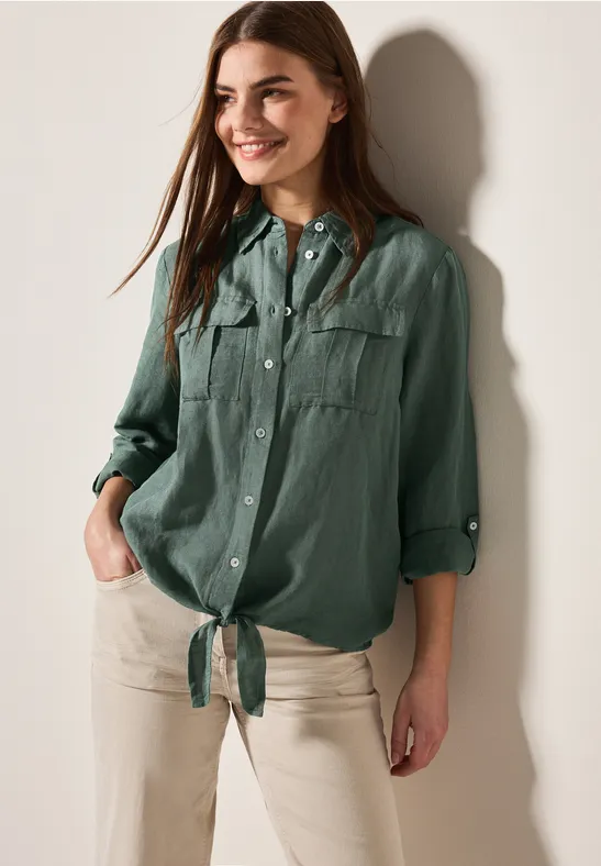 Bluse mit Knoten am Saum