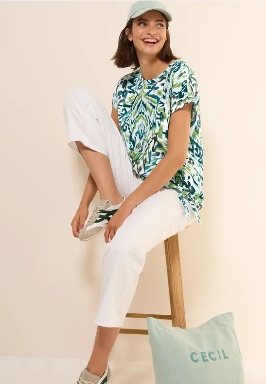 Gemusterte Leinenmix Bluse