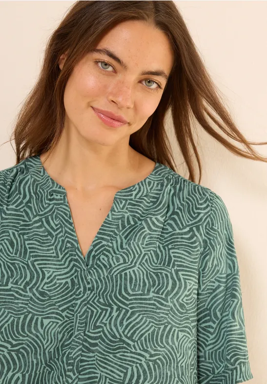 Gemusterte Split Neck Bluse